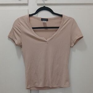 Women's V-Neck Ribbed Tee - Cream
